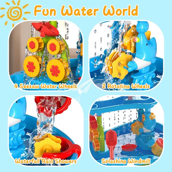 US Local Kid Sand Water Table Toddler Water Activity Table Rain Showers Play Table Toy For 3-6 Years Old Sensory Exercise Friendship Building