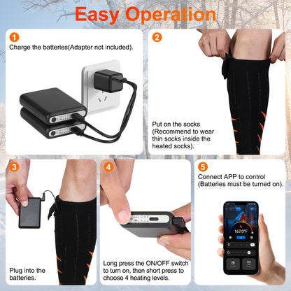 US Local 2 Types Options -- 1 Pair Of Heated Socks For Men Women Electric Heating Socks With APP Control 5000mAh Battery Rechargeable Thermal Socks Winter Warm Socks For Skiing Hiking Camping Hunting