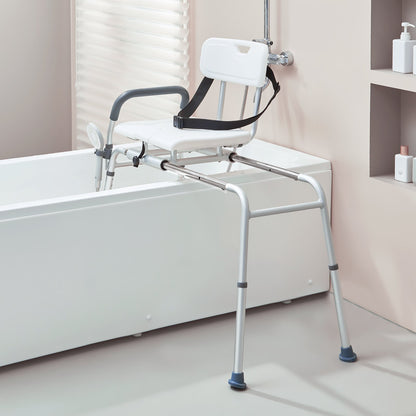 US Local Sliding Tub Transfer Bench Shower Chair & Cut-Out Seat Reversible Backrest