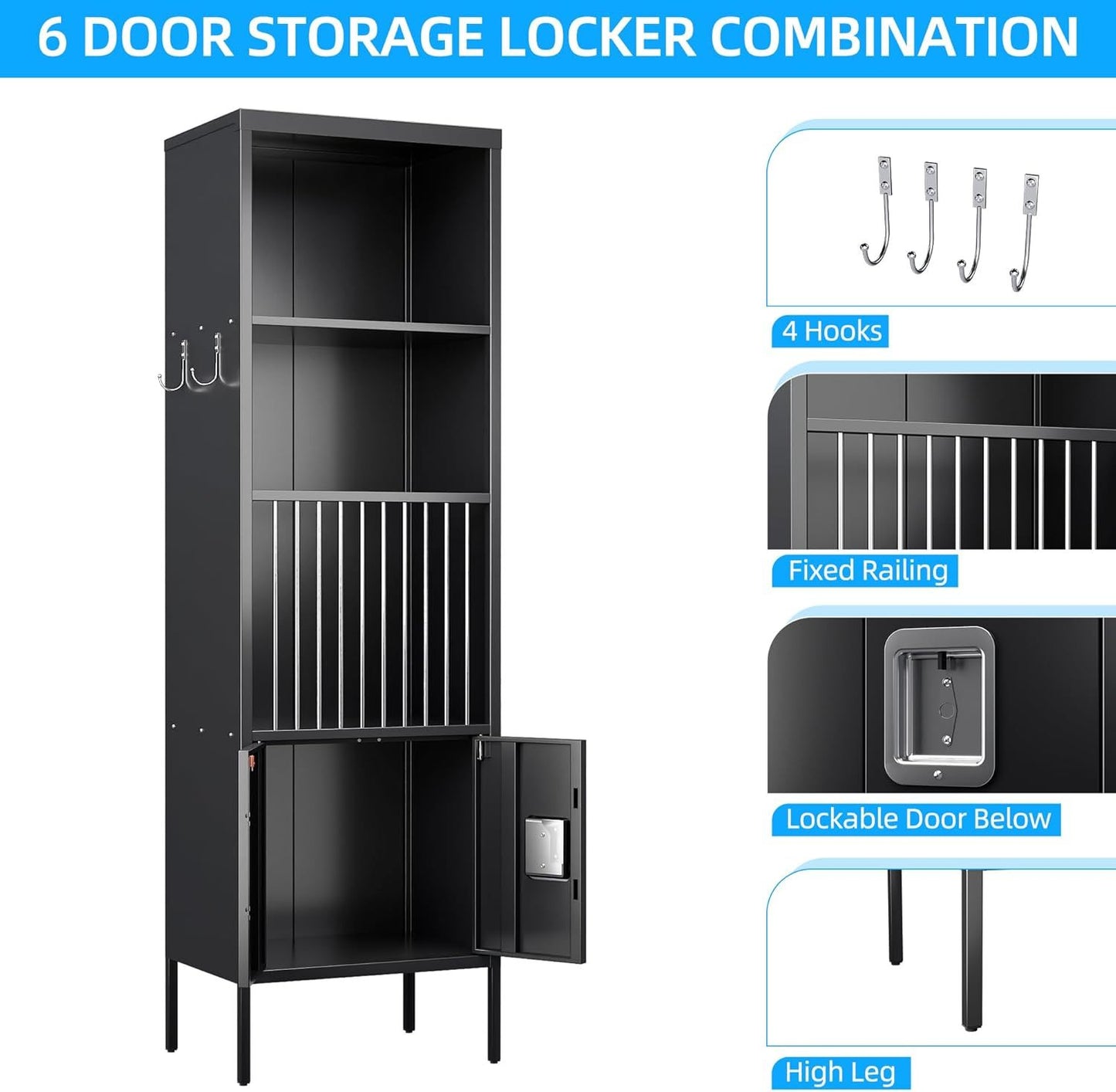 US Local Metal Sports Fence Locker Is Suitable For School,Storage Locker With Hooks & Lock Door,Storage Sports Equipment For Gym, Ball Park,Stadium,Garage,Assembly Required,Black