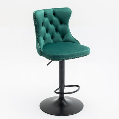 US Local Swivel Velvet Barstools Adjusatble Seat Height From 25-33 Inch Green,Set Of 2