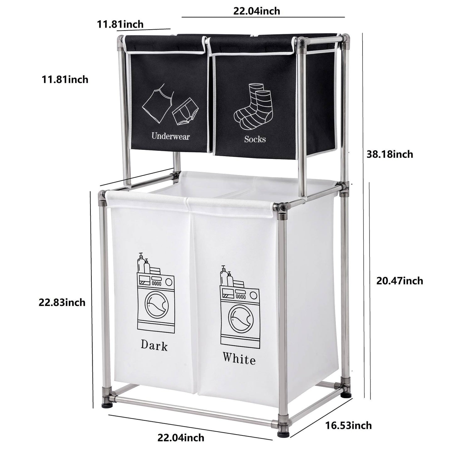 US Local 2 Tier Laundry Hamper Laundry Sorter With 4 Removable Bags For Organizing Clothes