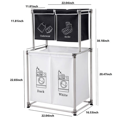 US Local 2 Tier Laundry Hamper Laundry Sorter With 4 Removable Bags For Organizing Clothes
