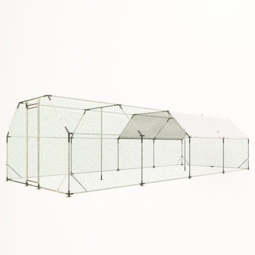 US Local 9.94 Ft. X 25.68 Ft. Galvanized Large Metal Walk In Chicken Coop Cage Farm Poultry Run Hutch Hen House