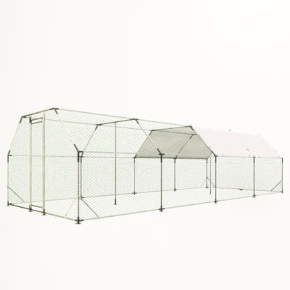 US Local 9.94 Ft. X 25.68 Ft. Galvanized Large Metal Walk In Chicken Coop Cage Farm Poultry Run Hutch Hen House