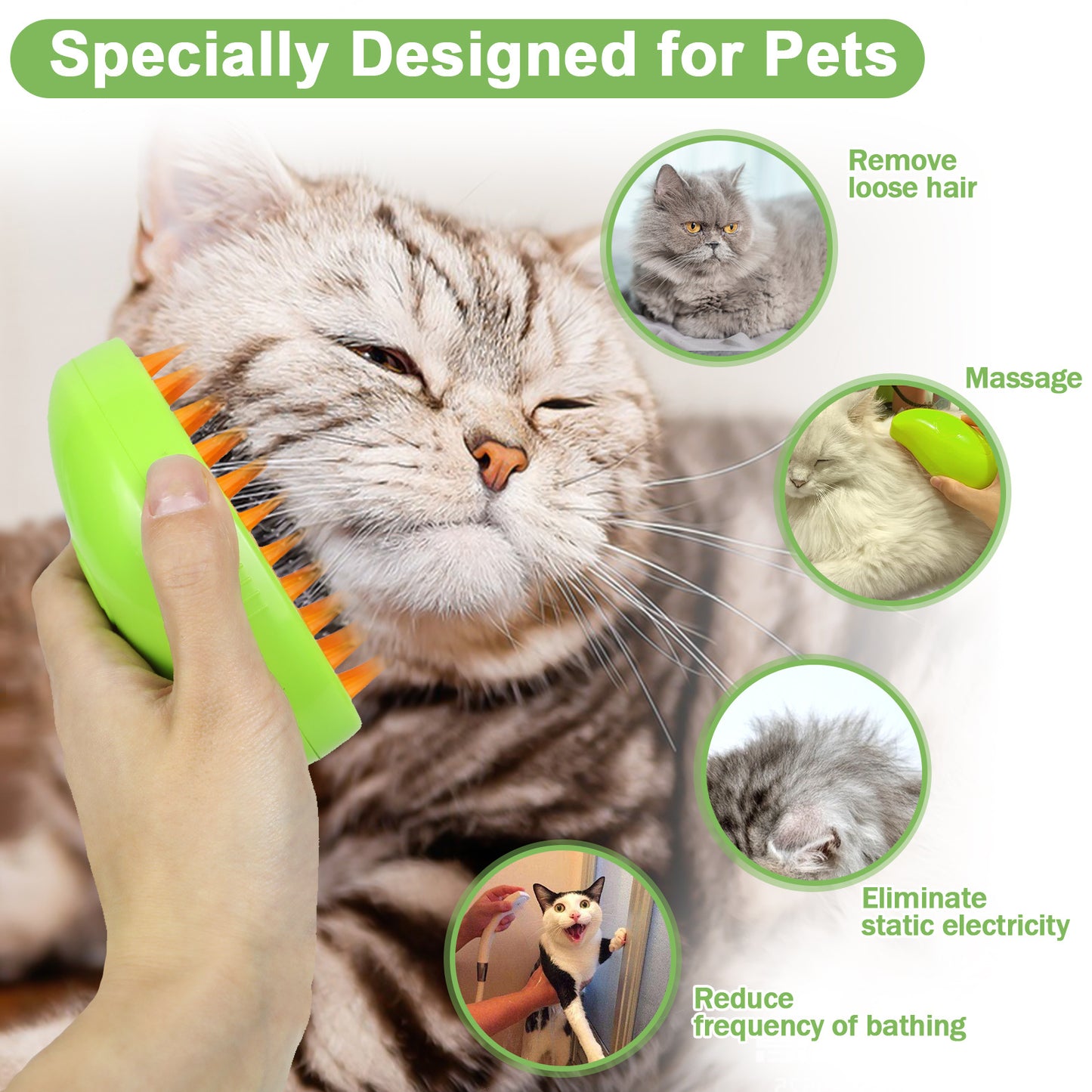 US Local Cat Steam Brush For Shedding - 3 In 1 Pet Steam Brush For Cat And Dog, Rechargeable Steamy Cat Water Brush, Spritz Defur Comb For Cats, Steamer Brush For Grooming And Removing Loose Hair