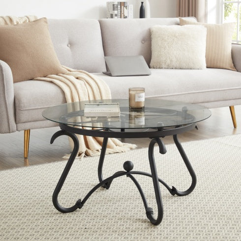 US Local Suitable For Living Room 2-piece Tempered Glass Surface Coffee Table Set