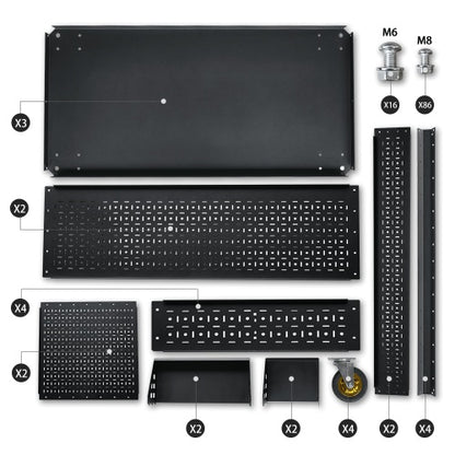 US Local 3-Tier DIY Detachable Utility Cart Storage Tool Cart With Steel Pegboard, Foldable Rolling Tool Cart With Wheels For Garage Organizer And Tool Storage