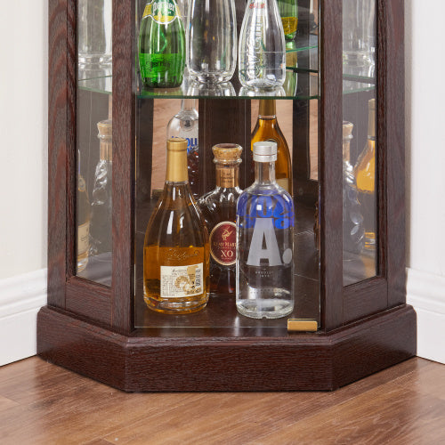 US Local Corner Glass Cabinet Lighted Curio Cabinet Corner Display Case For Living Room, Curio Cabinet, Antique Collection, Wine,Bar Glass Storage Light Included,Dark Cherry