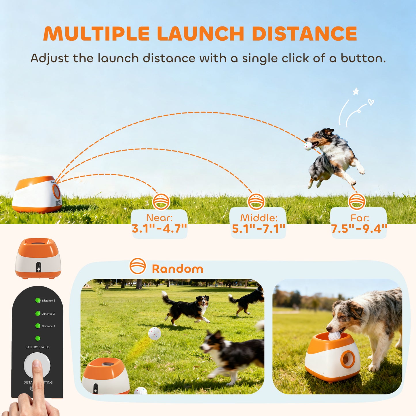 US Local Automatic Dog Ball Launcher with 26-79 FT Distance, Automatic Ball Launcher for Medium and Large Dogs, Orange