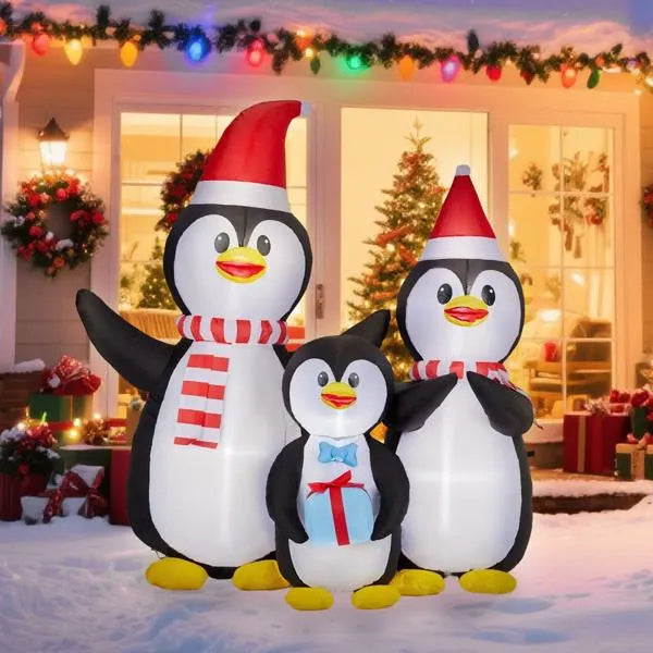 US Local 6 FT Lighted Christmas Inflatable Decoration, Inflatable Penguin Family, Funny Blow Up Yard Decorations With Built-in LED Lights For Holiday Party Front Yard Lawn Garden Decor