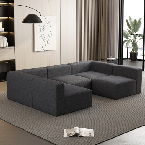 US Local Modular Sectional Sofa Sleeper Couch, Sectional Sofa With Chaise And Ottoman, Convertible U Shaped Modular Sofa Set. Compressed Sponge, Dark Grey