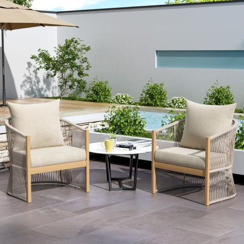 US Local Set Of 2 Modern Gray Curved Aluminum Lounge Chair With Stylish Rope-Weave Design And Cushioned Comfort, Perfect For Outdoor Living