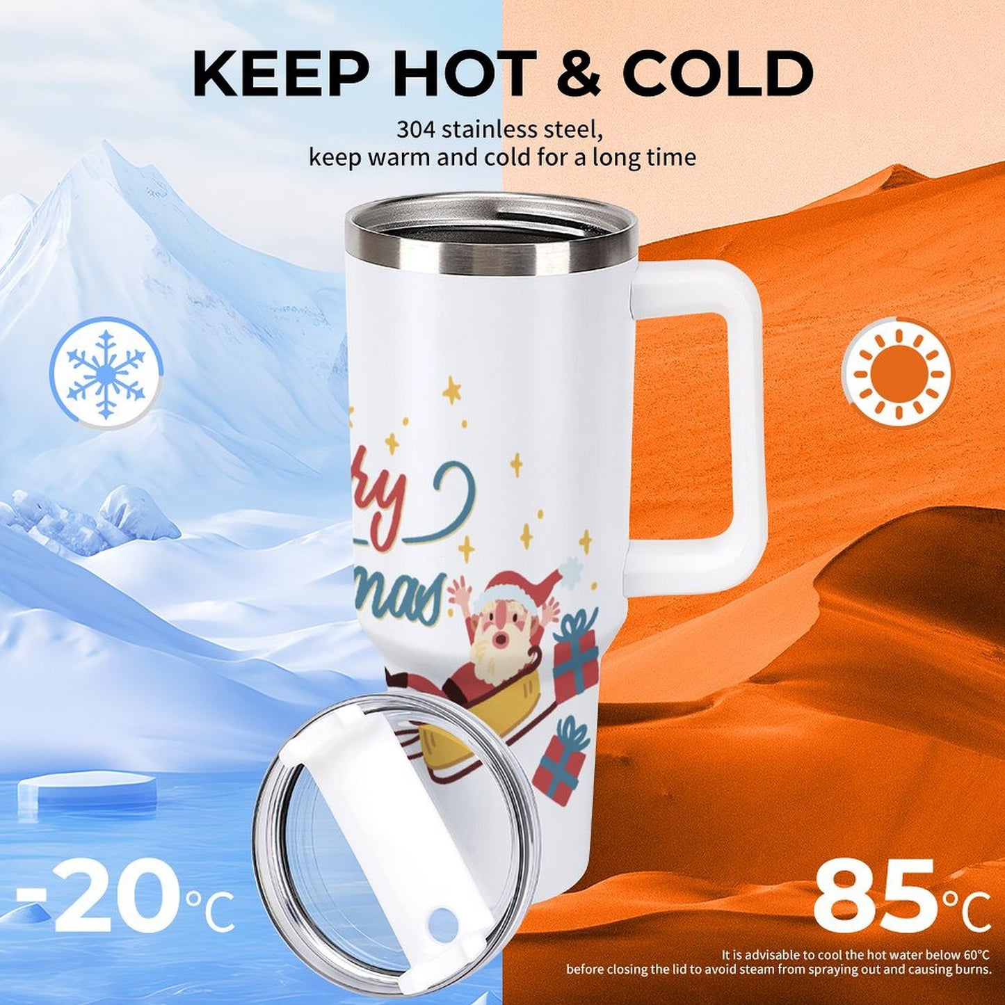 PHDT00449 POD US Local Tumbler 40 oz Large Capacity Car Cup Santa Claus Christmas Gift Star