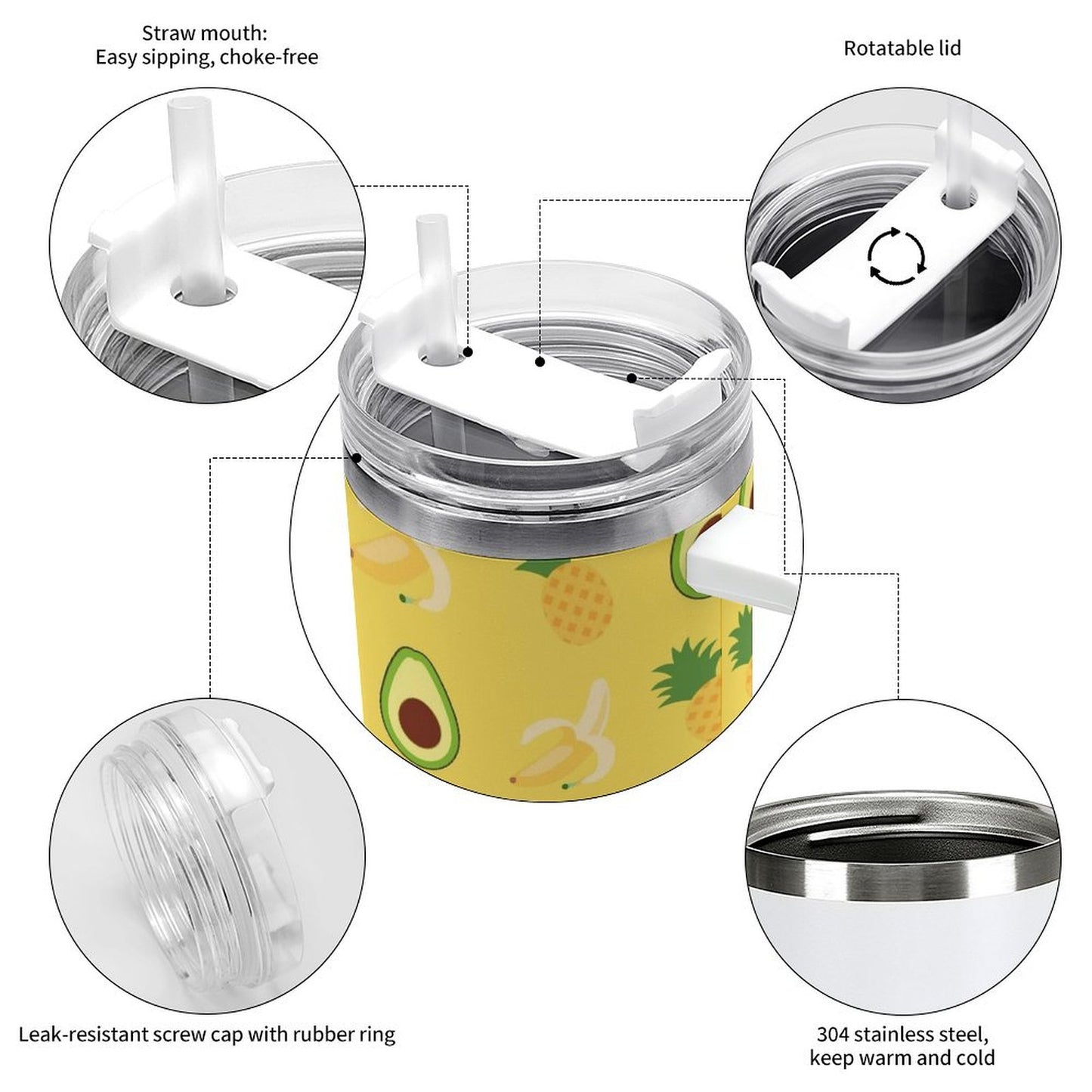 PHDT00096 POD US Local Tumbler 40 oz Large Capacity Car Cup Summer, Banana, Pineapple