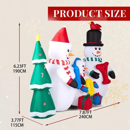 US Local 8FT Lighted Christmas Inflatable Decoration, Inflatable Snowman Family With JOY And Xmas Tree, Funny Blow Up Yard Decorations With Built-in LED Lights For Holiday Party Front Yard Lawn Garden Decor