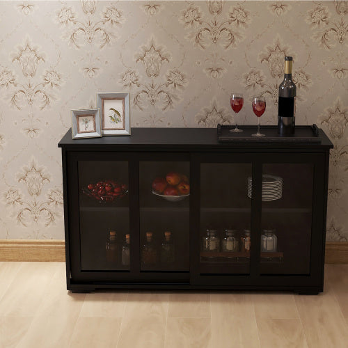 US Local Kitchen Storage Cabinet With Glass Door - Black