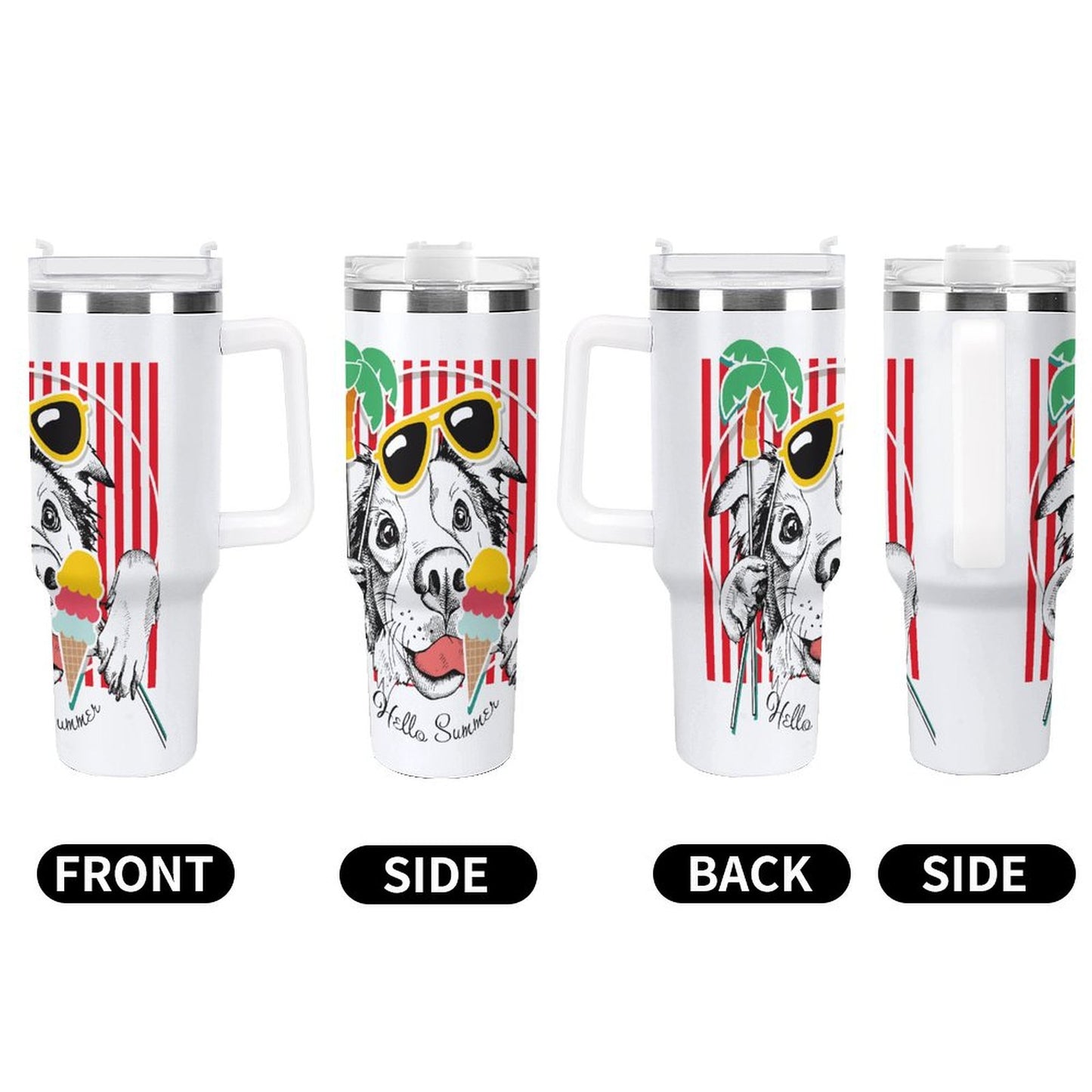 PHDT00358 POD US Local Tumbler 40 oz Large Capacity Car Cup Dog Summer Striped