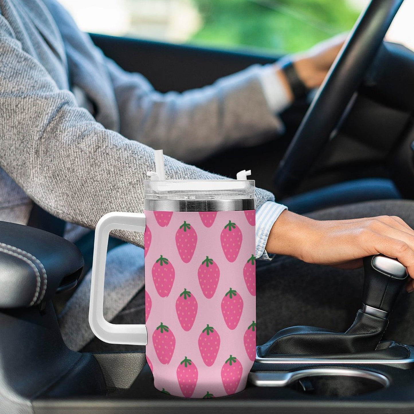 PHDT00494 POD US Local Tumbler 40oz Large Capacity Car Cup Pink, Strawberry