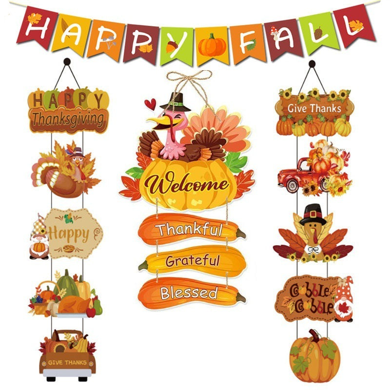 Thanksgiving Decoration Couplet Autumn Harvest Maple Leaf Hanging Flag Turkey Pumpkin Listing
