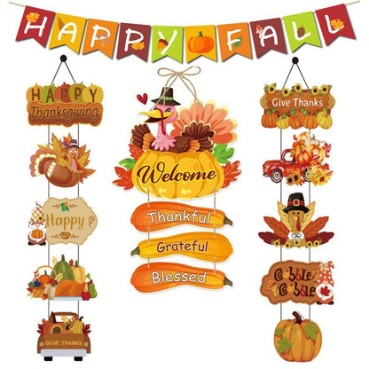 Thanksgiving Decoration Couplet Autumn Harvest Maple Leaf Hanging Flag Turkey Pumpkin Listing