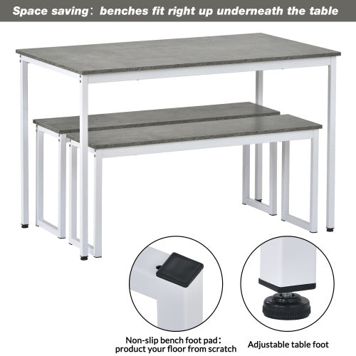 UK Local 3-Piece Dining Table And Bench Set 4-Person Space-Saving Dinette For Kitchen Patio Outdoor Grey White