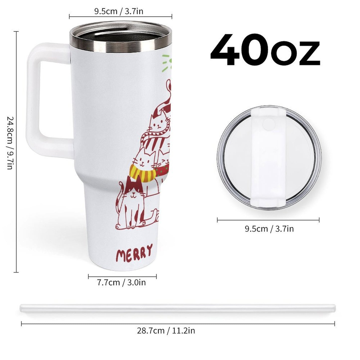 POD US Local 40oz Large Capacity Car Cup, Christmas Tree Cats Stack Red