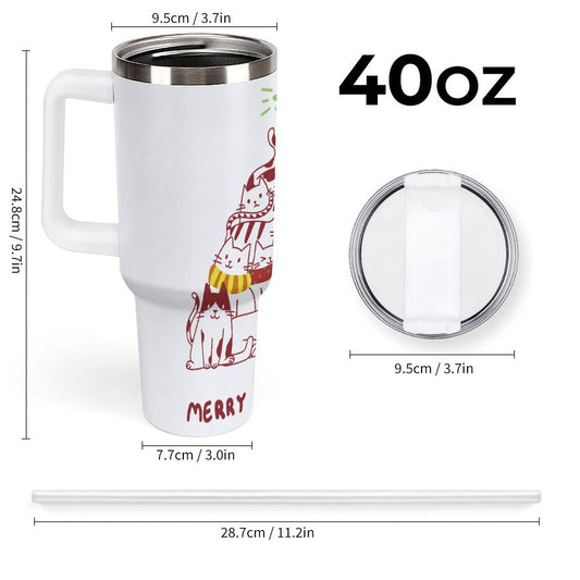 POD US Local 40oz Large Capacity Car Cup, Christmas Tree Cats Stack Red