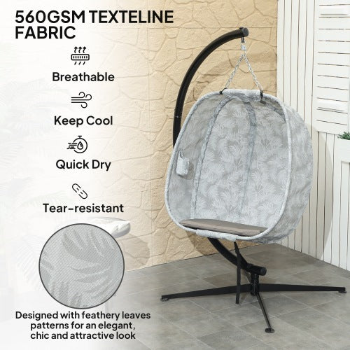 UK Local Outsunny Hanging Egg Chair Outdoor Indoor Garden Swing Chair With Folding Basket, Garden Hanging Chair With Stand, Thickened Cushion, Cup Holder For Patio, Balcony