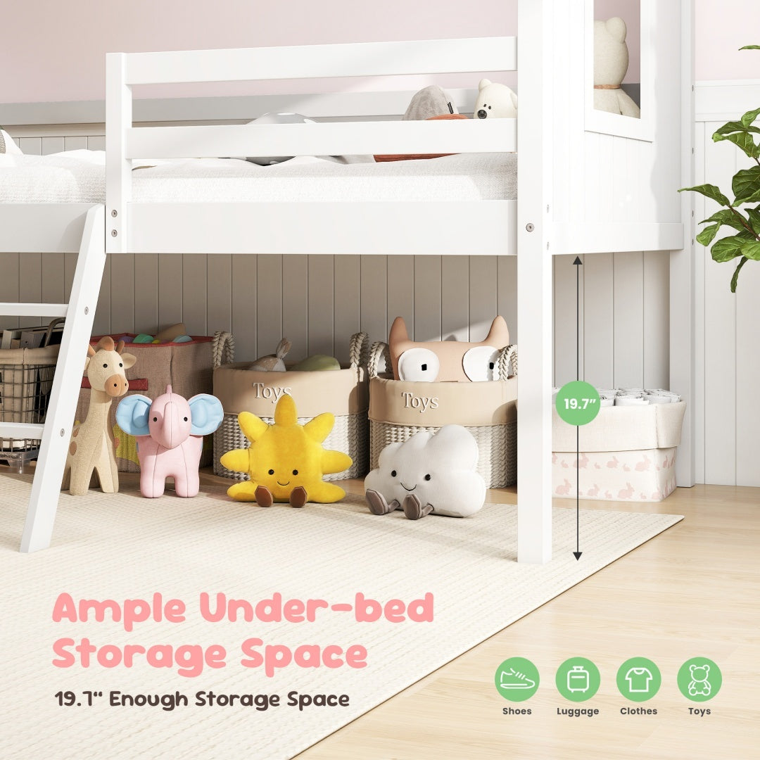 US Local Wooden Toddler Floor Bed With Window, Detachable Roof, 2-Step Ladder & Safety Guardrail, Montessori Kids Loft Bed---A-B Combo Sale, Please Do Not Purchase Individually