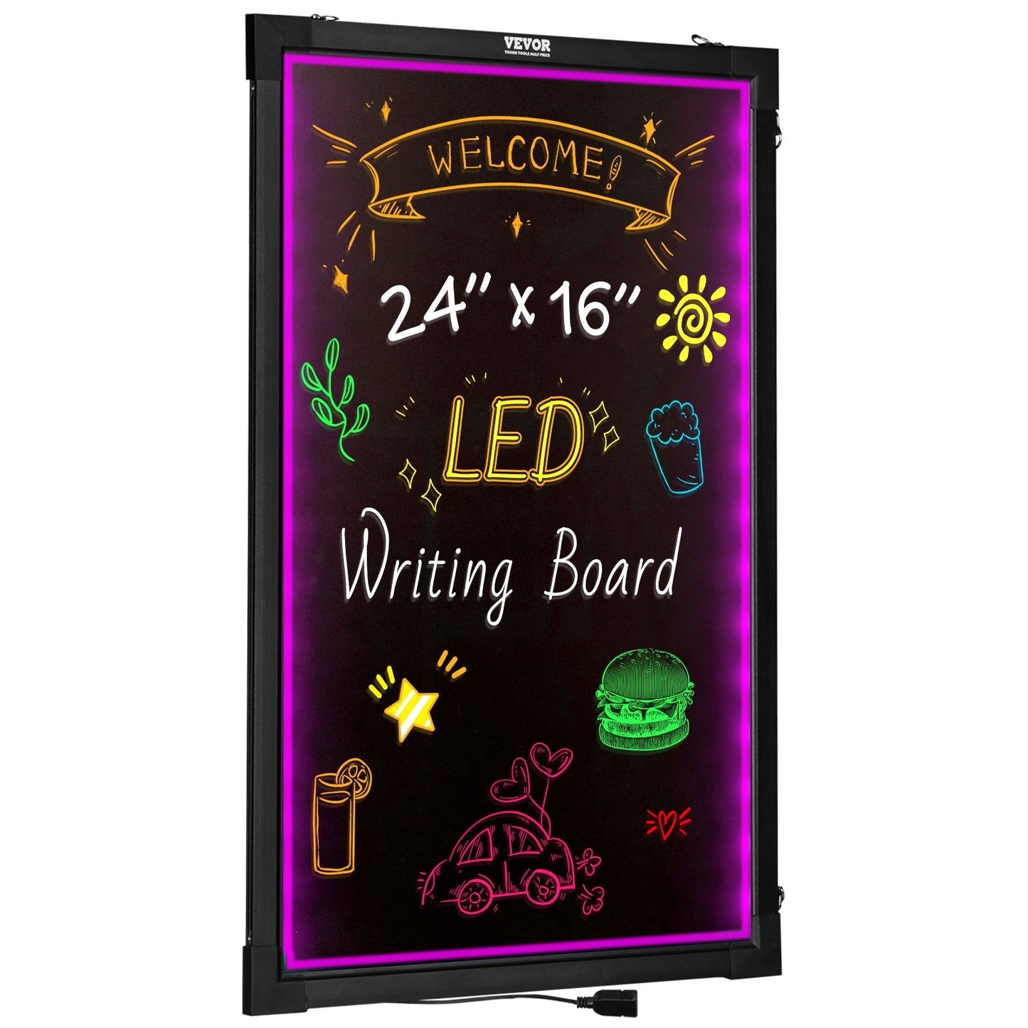 US Local VEVOR LED Message Writing Board, Illuminated Erasable Lighted Chalkboard, Neon Effect Menu Sign Board, Drawing Board With 8 Fluorescent Chalk Markers And Remote Tested To UL Standards