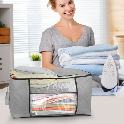 US Local 2Pcs Clothes Storage Bag 90L Per Bag With Thick Fabric Clear Window Dual-Zipper For Clothes Comforters Blankets Bedding
