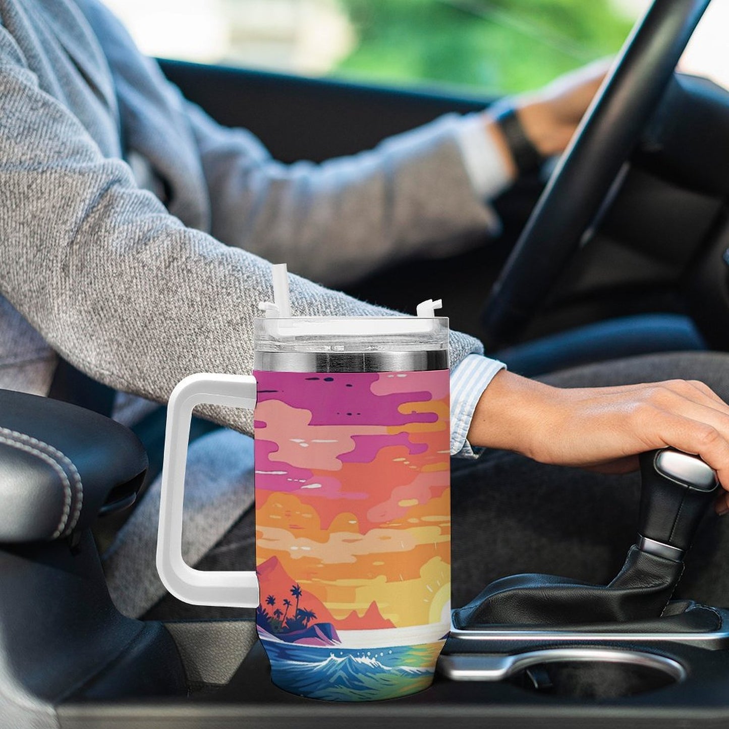 PHDT00520 POD US Local Tumbler 40oz Large Capacity Car Cup Island, Sunset