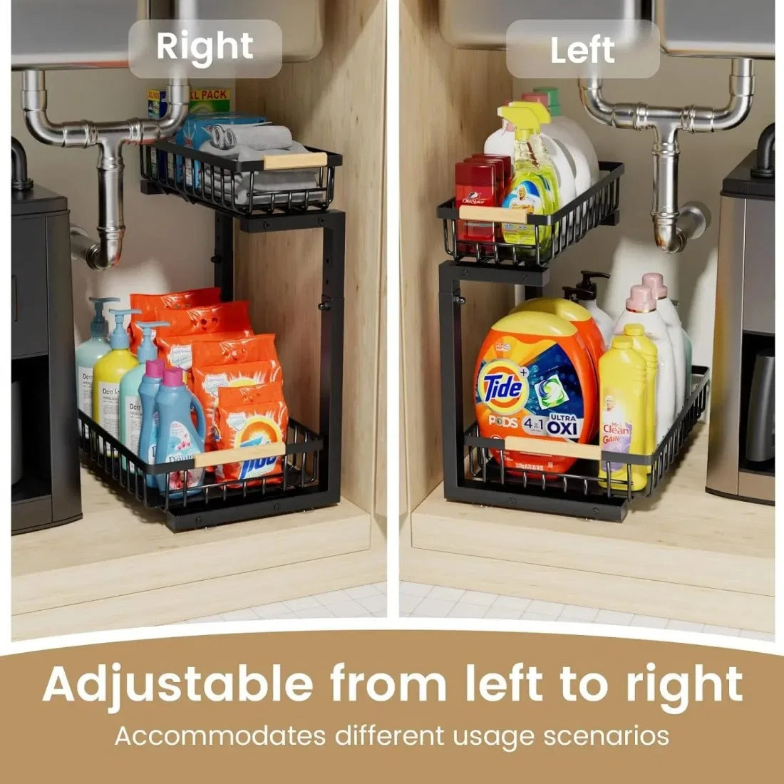 US Local 2 In Set Dish Drying Rack And Under Sink Organizer Rack, Large Dish Rack With Drainboard, 2 Tier Pull Out Cabinet Shelf For Kitchen Storage