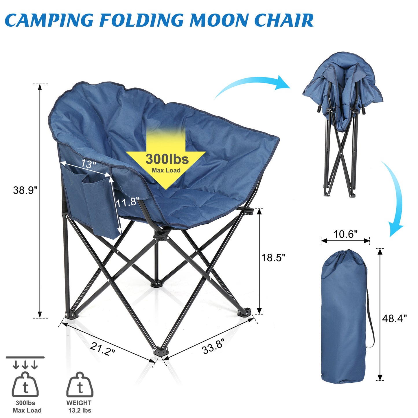 US Local Blue Camping Chair Steel Pipe 120kg