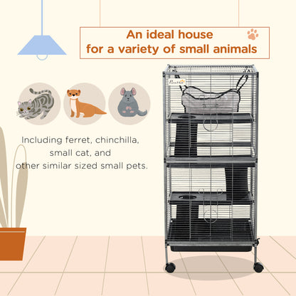 US Local Large Metal 4 Tiers Small Animal Cage With Hammock, Removable Tray, Extra Space For Ferrets Chinchillas, Gray