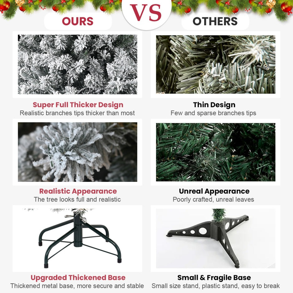 US Local 5 ft Flocked Christmas Tree Artificial Snowy Holiday Tree With 407 Branches