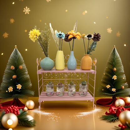 US Local Foldable Storage Rack, Metal, Wooden Storage Organizer, Suitable For Bedroom, Kitchen, Bathroom, Living Room, Garden Storage Shelf, White,Pink