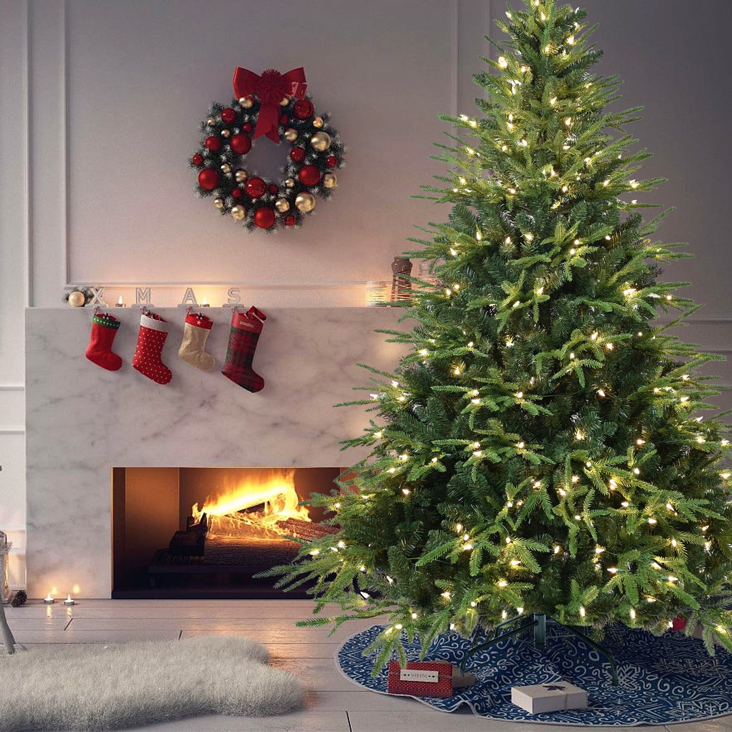 US Local PVC Christmas Tree, Christmas Decorations, Green, With Lights