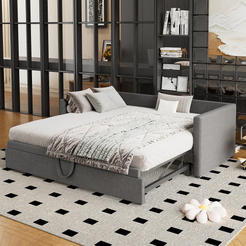 UK Local Upholstered Bed, 3FT Single Bed 90x190cm, Bottom With Bed 90x190cm, Can Be Joined Into A Double Bed, Daybed Sofa Bed, Youth Bed, For Adults  Teenagers, Easy Assembly, Linen, Grey