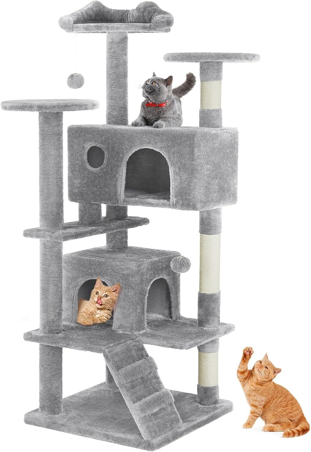 US Local 54 -Cat Tree Tower - Multi-level With Sisal Grab Post, Indoor Apartment With Ladder, Plush Toys, Rest And Play