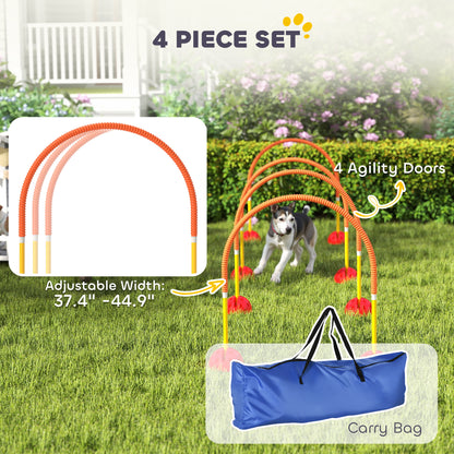 US Local 4 Piece Dog Agility Equipment W 4 Adjustable Width Doors, Carry Bag, Easy Assemble & Portable, Orange