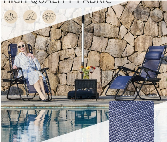 US Local Set Of 2 Zero Cravity Lounge Chairs,Outdoor Patio Folding Recliners For Pool Beach With Pillow And Cup Holder