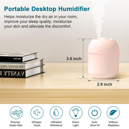 US Local Portable Mini Humidifier 220ml Small Cool Mist Humidifier USB Personal Desktop Humidifier For Bedroom Travel Office Home