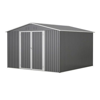 US Local 10 X 10 FT Outdoor Storage Shed, Large Metal Tool Sheds With Updated Frame Structure And Lockable Doors, Garden Shed For Backyard Garden Patio Lawn, Grey