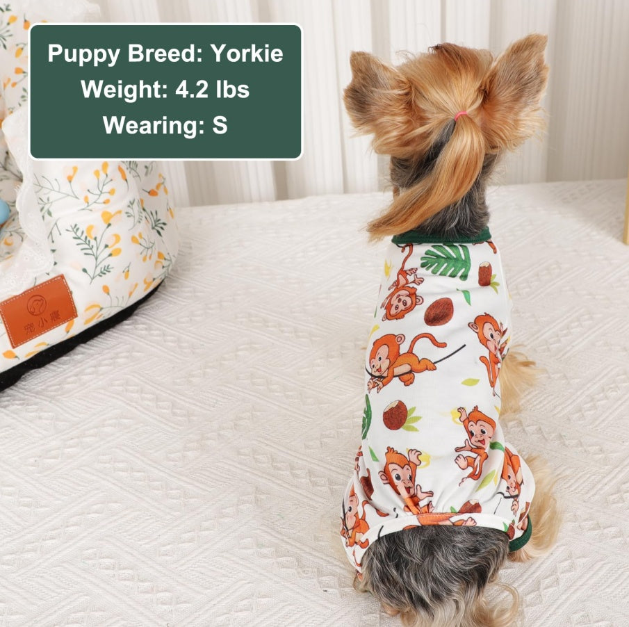 US Local Dog Pajamas Pjs Spring Summer Dog Clothes For Small Dogs Girl Boy, Soft Stretchy Tiny Chihuahua Yorkie Puppy Clothes Doggie Onesies Cat Pet Jammies Outfit, Brown Monkey