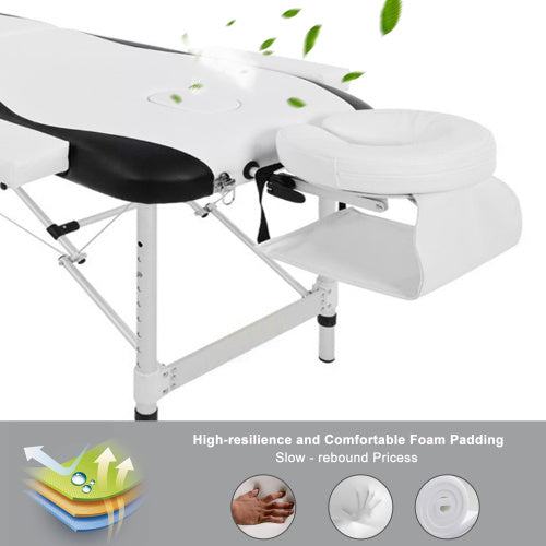 UK Local Massage Table Couch Bed Aluminium Tattoo Spa Reiki Portable Folded 3 Section With Premium PU Leather And 5 Cm High Density Multi-Layer Foam Headrest Arm Support And Carrying Bag