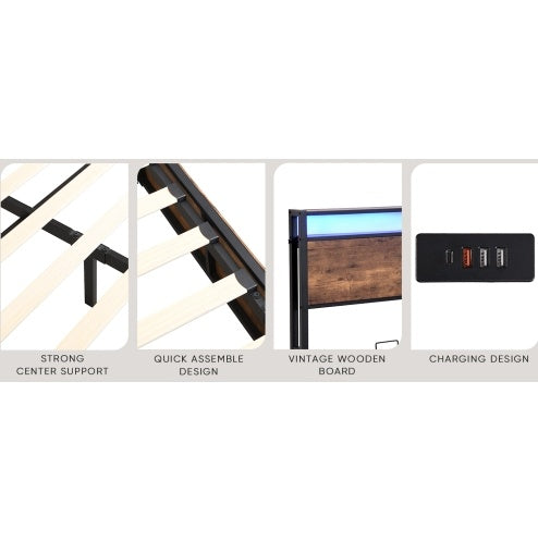 US Local Wooden Platform Bed Frame With Lifting And Charging Station