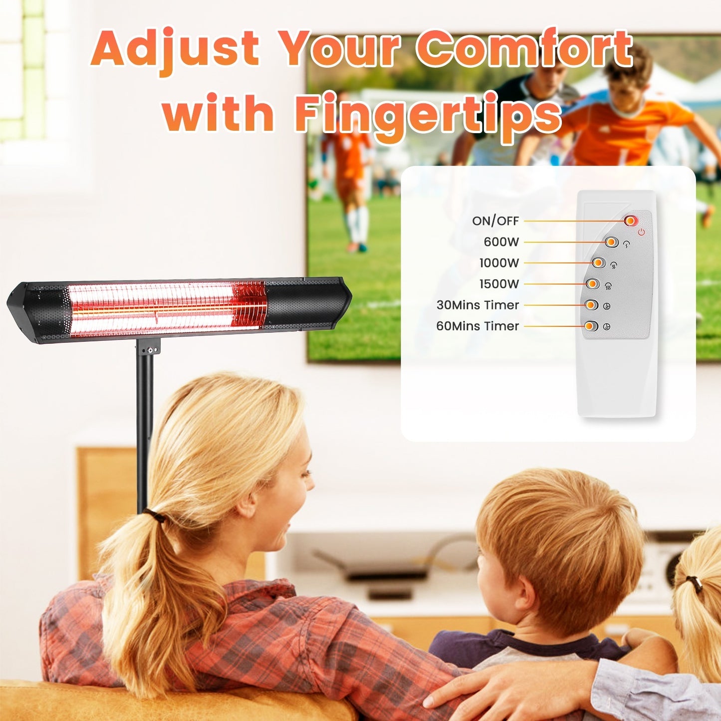 US Local 1500W Infrared Heater With Stand Electric Outdoor Patio Heater IP65 Waterproof Tripod Wall Mount With 2 Remotes 3 Heating Levels For Home Restaurant Yard Office Garage