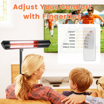 US Local 1500W Infrared Heater With Stand Electric Outdoor Patio Heater IP65 Waterproof Tripod Wall Mount With 2 Remotes 3 Heating Levels For Home Restaurant Yard Office Garage